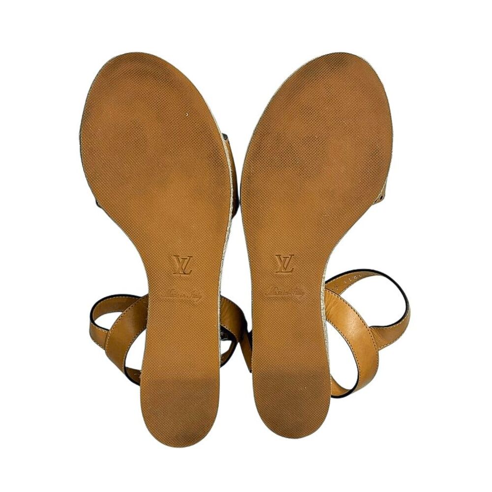 Louis Vuitton Starboard Wedge Cut Out Logo Sandals EU 40 Tan Espadrille Platform - Picture 9 of 10